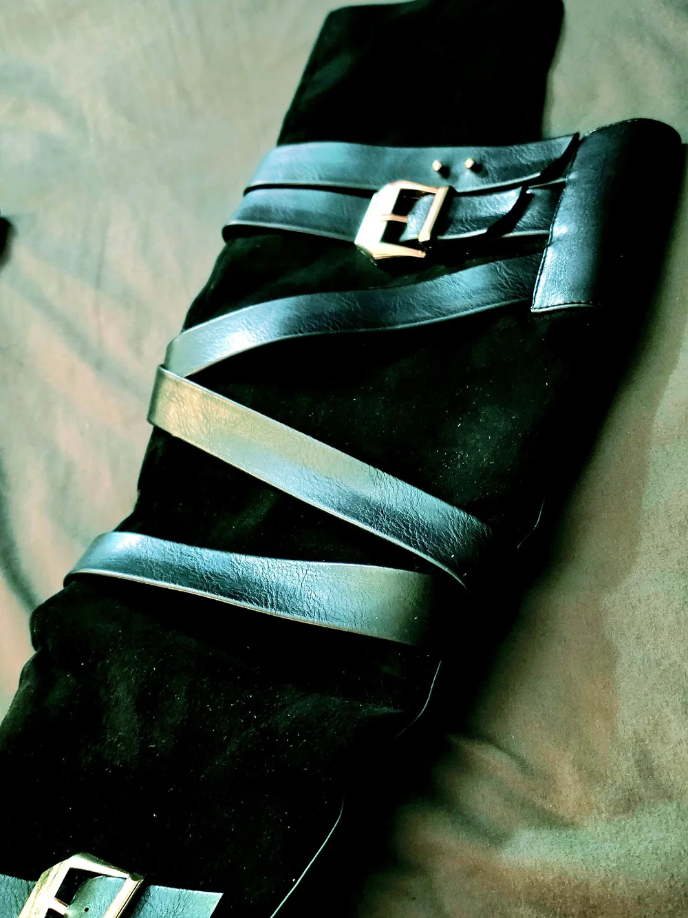 Shoe Dazzle Black Geraldines  Over-the-Knee Stiletto Boots with Strap Detail